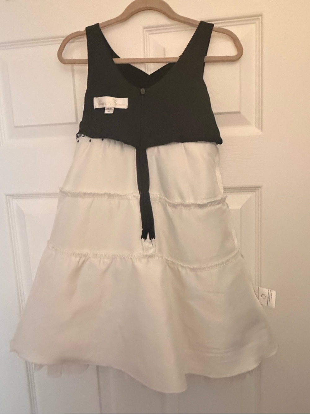 Black and White Tiered Girls' Dress with Tie Back